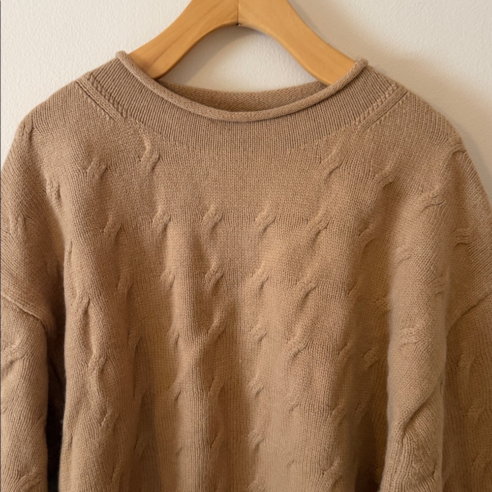 Banana Republic Cable Knit Roll Neck Sweater Camel Cozy Chunky Pullover Size M - Picture 3 of 8